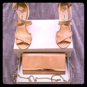 Jimmy Choo size 8.5 nude heels w matching clutch
